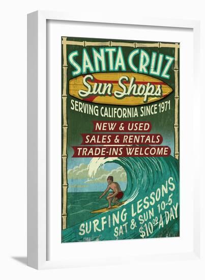 Santa Cruz, California - Sun Shops Surf Shop-Lantern Press-Framed Art Print