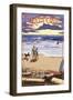 Santa Cruz, California - Sunset Beach Scene-Lantern Press-Framed Art Print