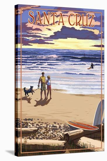 Santa Cruz, California - Sunset Beach Scene-Lantern Press-Stretched Canvas