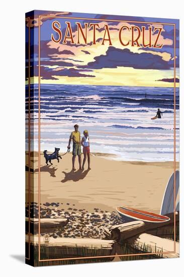 Santa Cruz, California - Sunset Beach Scene-Lantern Press-Stretched Canvas