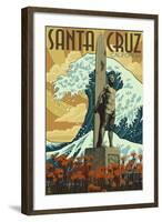 Santa Cruz, California - Surfer Statue-Lantern Press-Framed Art Print