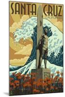 Santa Cruz, California - Surfer Statue-Lantern Press-Mounted Art Print