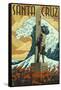 Santa Cruz, California - Surfer Statue-Lantern Press-Framed Stretched Canvas