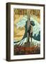 Santa Cruz, California - Surfer Statue-Lantern Press-Framed Art Print