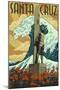 Santa Cruz, California - Surfer Statue-Lantern Press-Mounted Art Print