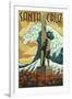 Santa Cruz, California - Surfer Statue-Lantern Press-Framed Art Print