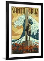 Santa Cruz, California - Surfer Statue-Lantern Press-Framed Art Print