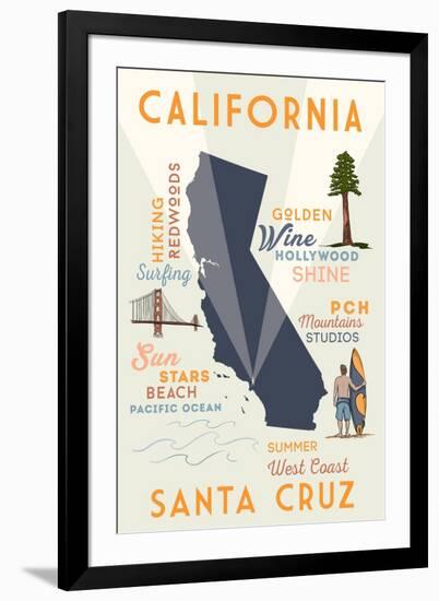 Santa Cruz, California - Typography and Icons-Lantern Press-Framed Art Print