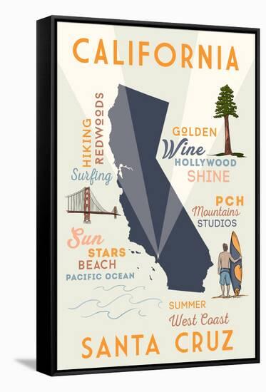 Santa Cruz, California - Typography and Icons-Lantern Press-Framed Stretched Canvas