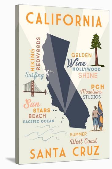 Santa Cruz, California - Typography and Icons-Lantern Press-Stretched Canvas