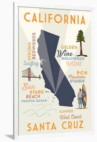 Santa Cruz, California - Typography and Icons-Lantern Press-Framed Art Print