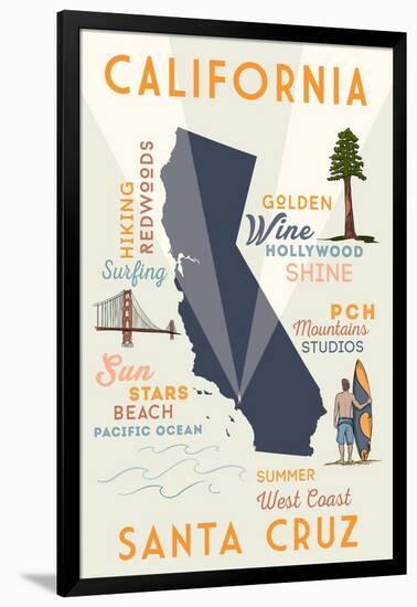Santa Cruz, California - Typography and Icons-Lantern Press-Framed Art Print