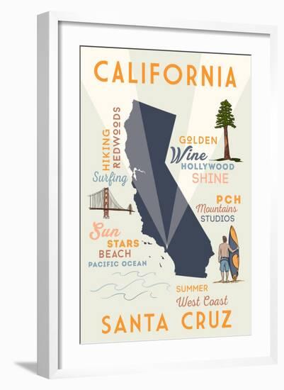 Santa Cruz, California - Typography and Icons-Lantern Press-Framed Art Print