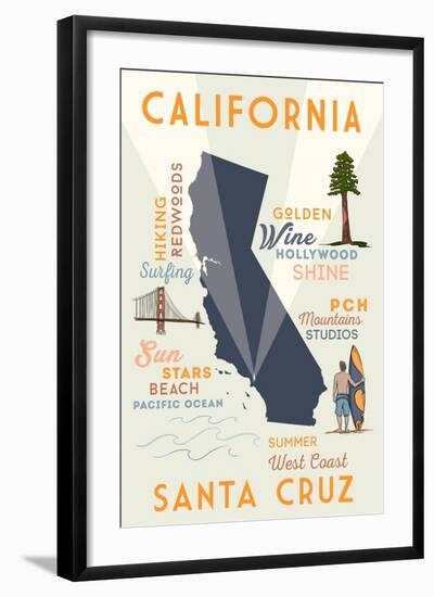 Santa Cruz, California - Typography and Icons-Lantern Press-Framed Art Print