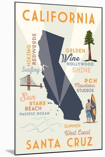 Santa Cruz, California - Typography and Icons-Lantern Press-Mounted Art Print