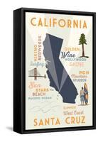 Santa Cruz, California - Typography and Icons-Lantern Press-Framed Stretched Canvas