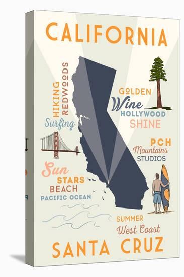 Santa Cruz, California - Typography and Icons-Lantern Press-Stretched Canvas