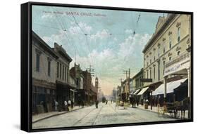 Santa Cruz, California - View Down Pacific Avenue-Lantern Press-Framed Stretched Canvas