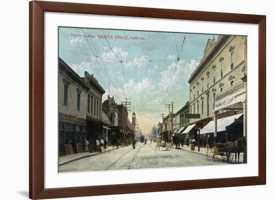 Santa Cruz, California - View Down Pacific Avenue-Lantern Press-Framed Art Print