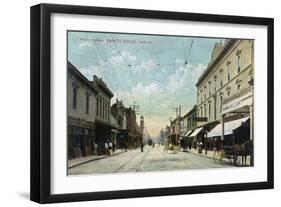 Santa Cruz, California - View Down Pacific Avenue-Lantern Press-Framed Art Print