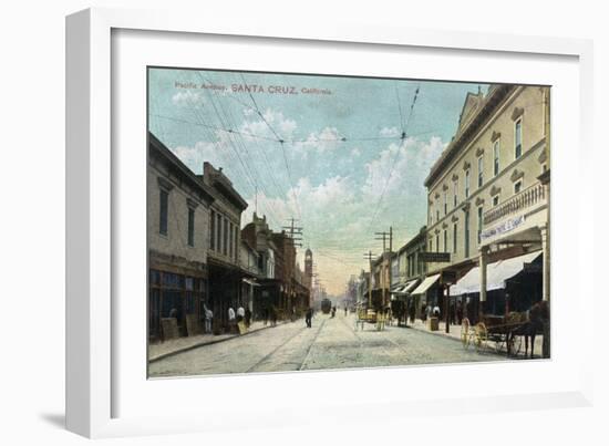 Santa Cruz, California - View Down Pacific Avenue-Lantern Press-Framed Art Print