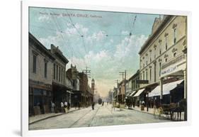 Santa Cruz, California - View Down Pacific Avenue-Lantern Press-Framed Art Print