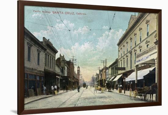 Santa Cruz, California - View Down Pacific Avenue-Lantern Press-Framed Art Print