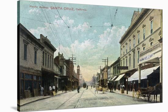 Santa Cruz, California - View Down Pacific Avenue-Lantern Press-Stretched Canvas