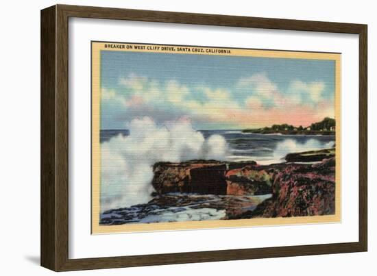 Santa Cruz, California - View of a Breaker on West Cliff Drive-Lantern Press-Framed Art Print