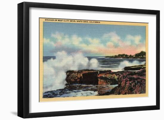 Santa Cruz, California - View of a Breaker on West Cliff Drive-Lantern Press-Framed Art Print