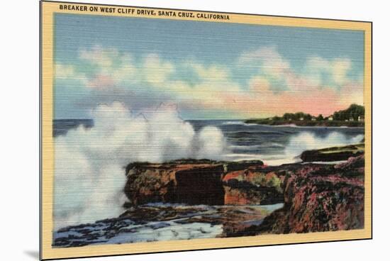 Santa Cruz, California - View of a Breaker on West Cliff Drive-Lantern Press-Mounted Art Print