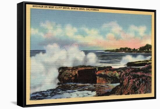 Santa Cruz, California - View of a Breaker on West Cliff Drive-Lantern Press-Framed Stretched Canvas