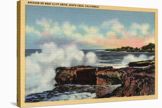 Santa Cruz, California - View of a Breaker on West Cliff Drive-Lantern Press-Stretched Canvas