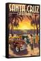 Santa Cruz, California - Vintage Woodies on the Beach-Lantern Press-Framed Stretched Canvas