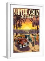 Santa Cruz, California - Vintage Woodies on the Beach-Lantern Press-Framed Art Print