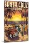 Santa Cruz, California - Vintage Woodies on the Beach-Lantern Press-Mounted Art Print