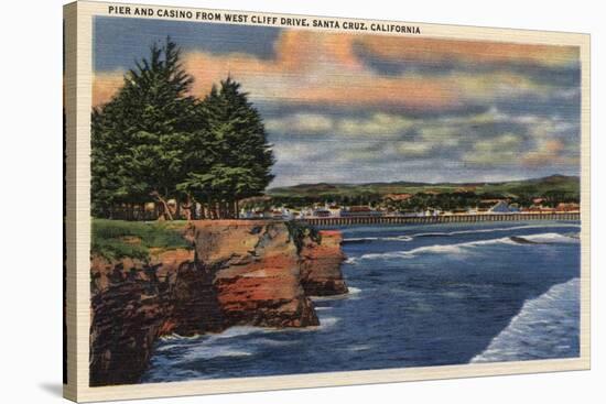 Santa Cruz, California - West Cliff Drive View of Pier and Casino-Lantern Press-Stretched Canvas