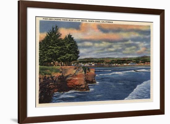 Santa Cruz, California - West Cliff Drive View of Pier and Casino-Lantern Press-Framed Art Print