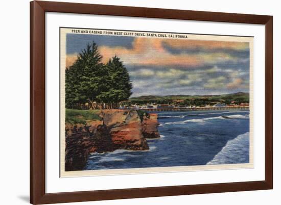 Santa Cruz, California - West Cliff Drive View of Pier and Casino-Lantern Press-Framed Art Print