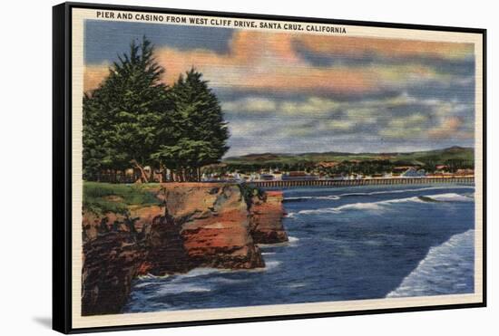 Santa Cruz, California - West Cliff Drive View of Pier and Casino-Lantern Press-Framed Stretched Canvas