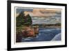 Santa Cruz, California - West Cliff Drive View of Pier and Casino-Lantern Press-Framed Premium Giclee Print