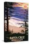 Santa Cruz, California - West Cliff Sunset and Surfers-Lantern Press-Stretched Canvas