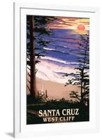 Santa Cruz, California - West Cliff Sunset and Surfers-Lantern Press-Framed Art Print