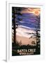 Santa Cruz, California - West Cliff Sunset and Surfers-Lantern Press-Framed Art Print