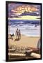 Santa Cruz, California - West Cliff Sunset Beach Scene-Lantern Press-Framed Art Print