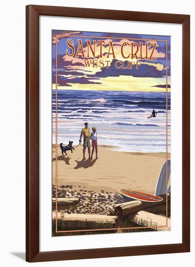 Santa Cruz, California - West Cliff Sunset Beach Scene-Lantern Press-Framed Art Print