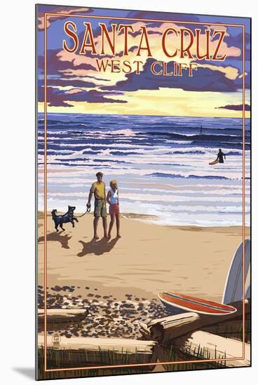 Santa Cruz, California - West Cliff Sunset Beach Scene-Lantern Press-Mounted Art Print