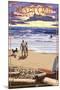 Santa Cruz, California - West Cliff Sunset Beach Scene-Lantern Press-Mounted Art Print