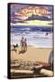 Santa Cruz, California - West Cliff Sunset Beach Scene-Lantern Press-Framed Stretched Canvas