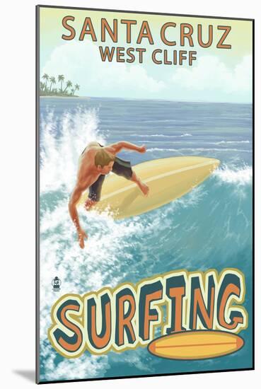 Santa Cruz, California - West Cliff Surfer Scene-Lantern Press-Mounted Art Print